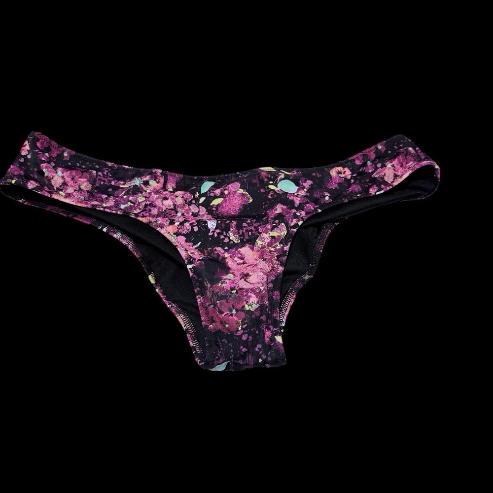 Nwt M Victoria's Secret Swim Black & Pink Floral Bikini Bottom